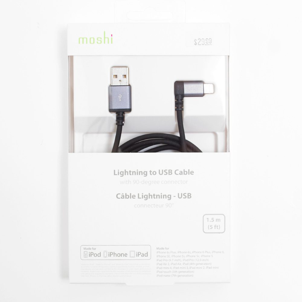 Moshi, USB Cable, 90-Degree, Lightning Connector, Black